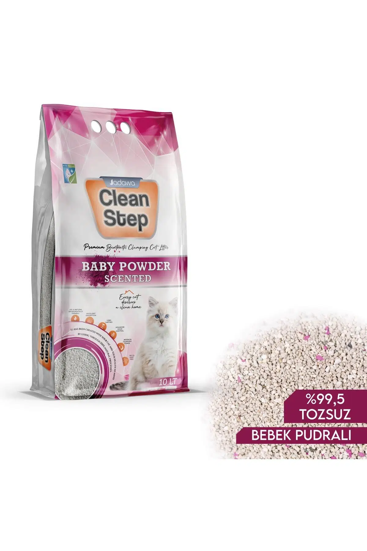 Clean Step Bebek Pudra Kokulu Topaklanan Ince Tane Bentonit Kedi Kumu 10 Lt