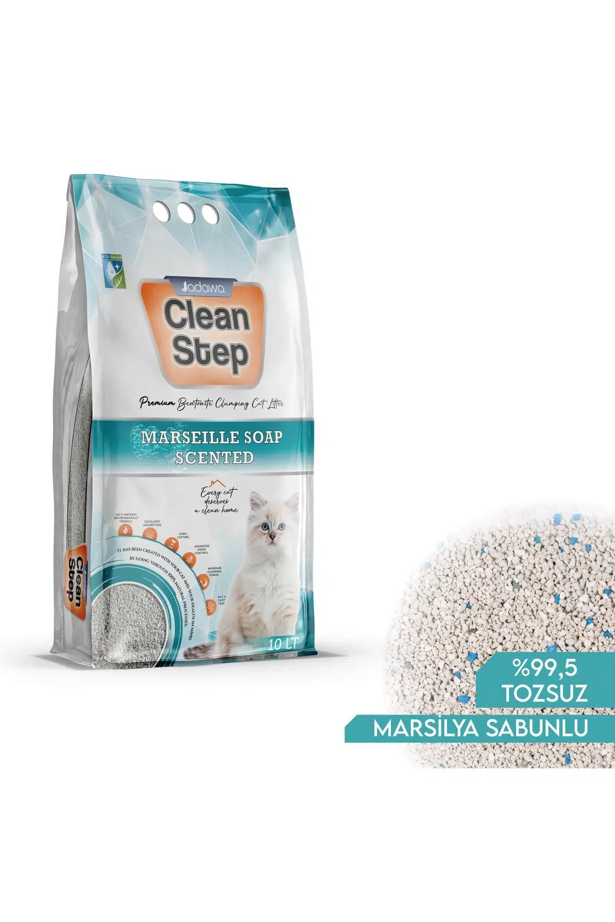 Clean Step Kokusuz (MARSİLYA) Topaklanan Ince Tane Bentonit Kedi Kumu 10 Lt