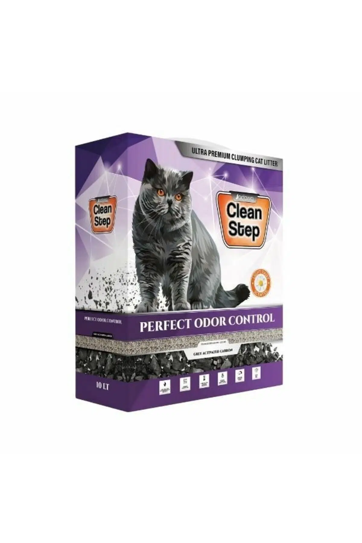 Clean Step Perfect Odor Aktif Karbonlu Papatya Kokulu İnce Taneli Topaklanan Bentonit Kedi Kumu 10 L
