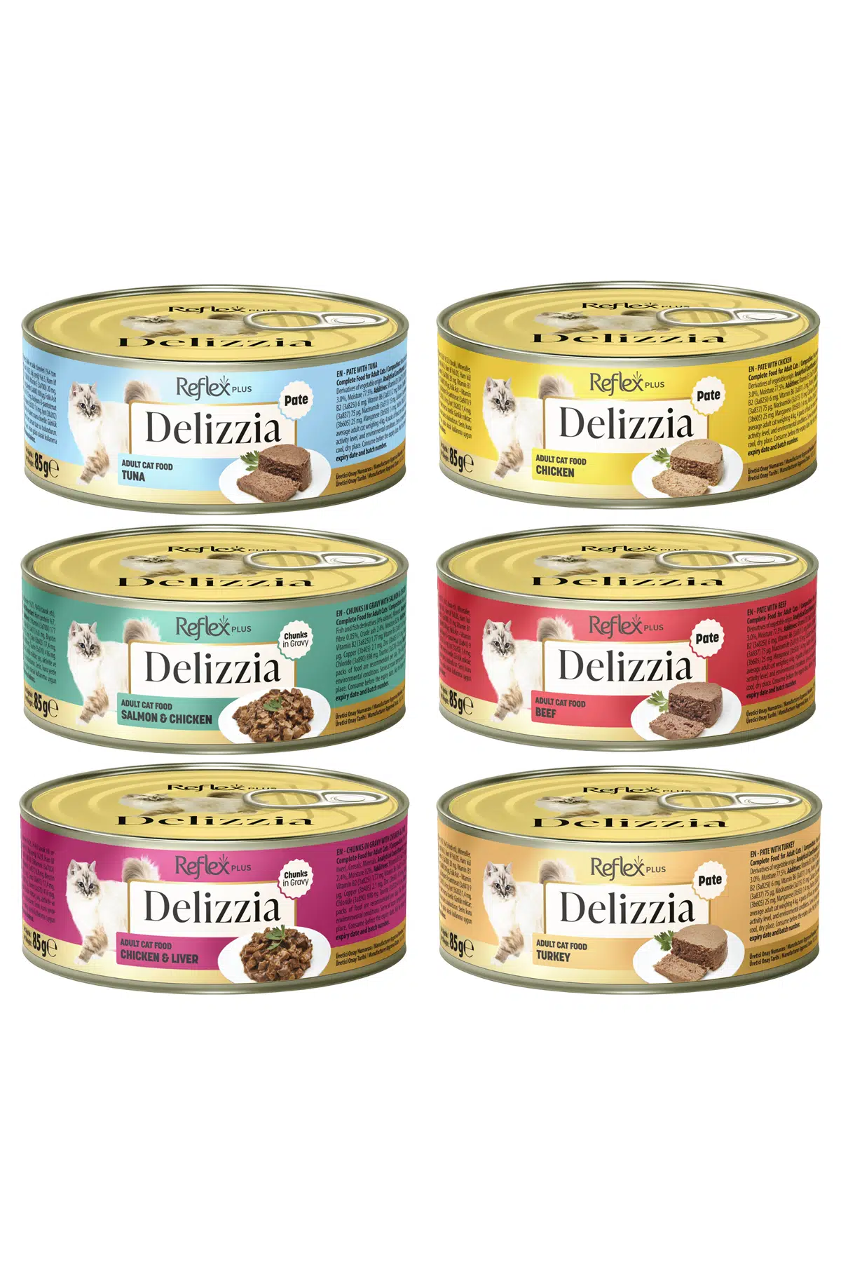 Delizzia Kıyılmış Karışık Yetişkin Kedi Maması Paketi 6x85 gr.