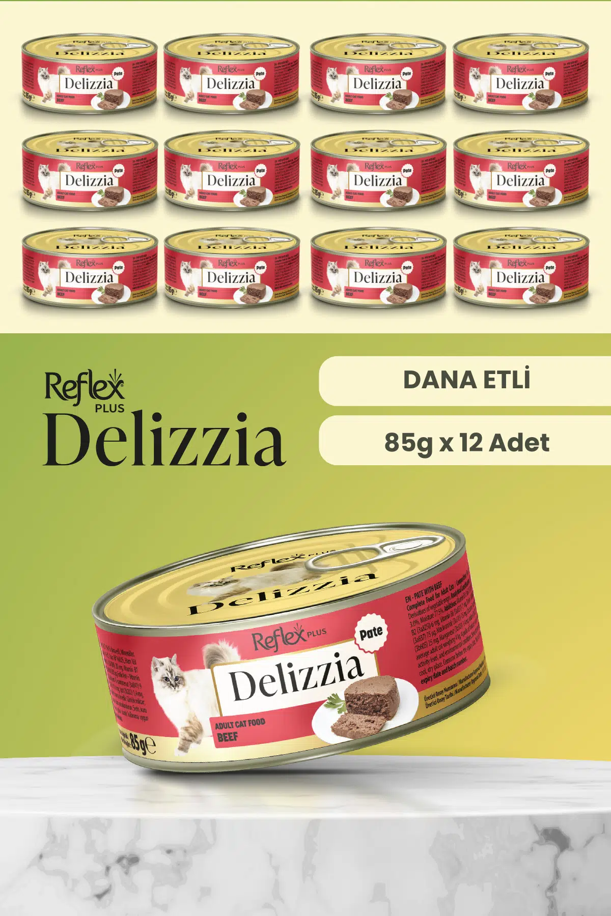 Plus Delizzia / Kıyılmış Dana Etli Yetişkin Kedi Maması 85g x 12 Adet
