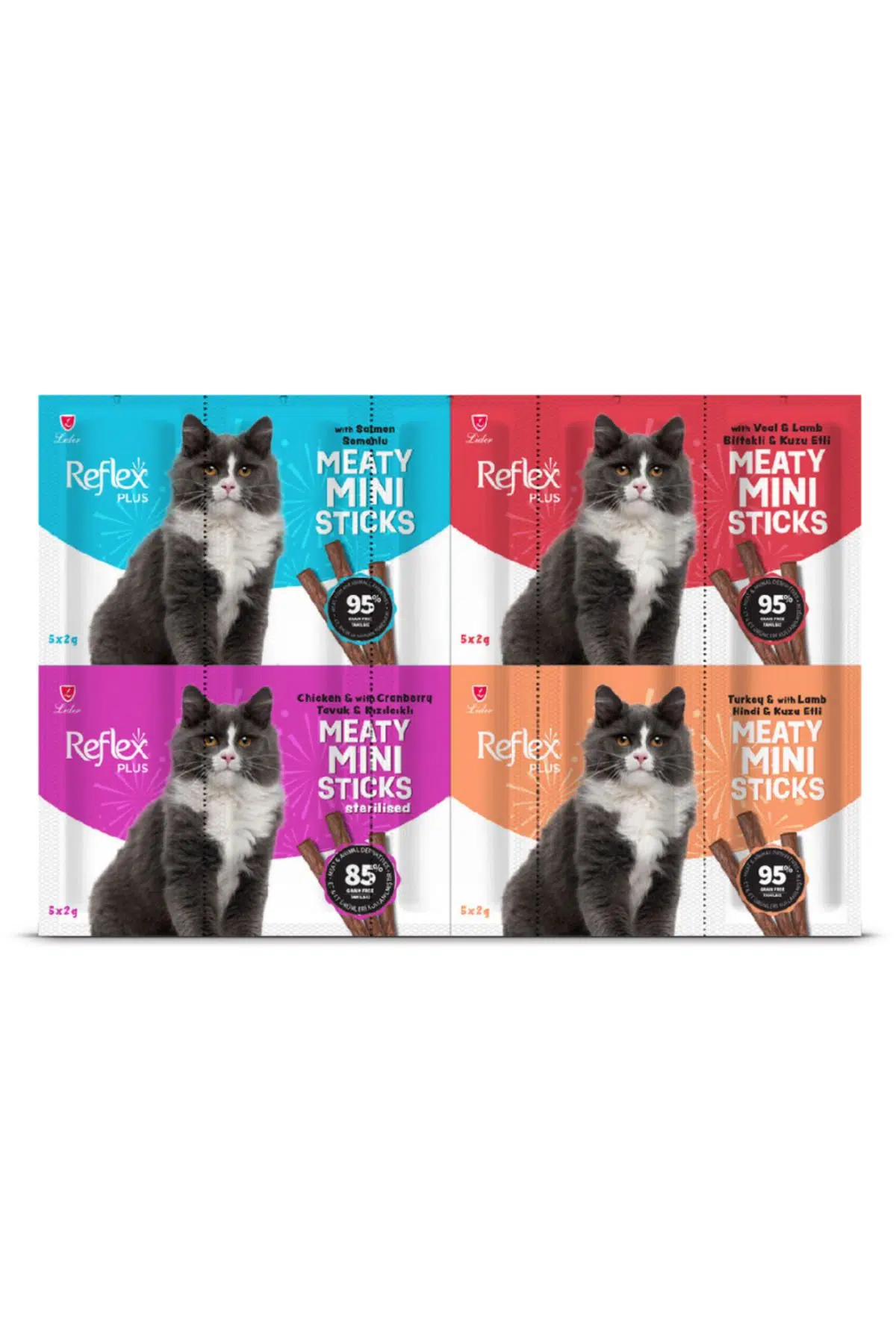 Plus Mini Mix Somonlu & Kuzulu & Biftekli & Kısır Tavuklu Kedi Ödülleri 20 x 2 Gr