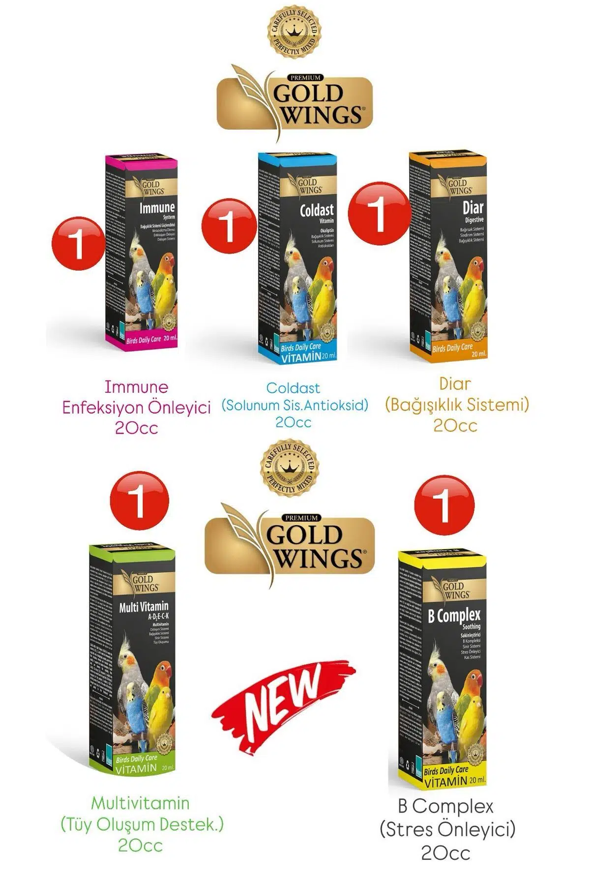 TOM&JERRYPETSHOP-Kuş Vitamin Seti (5) 20c Muhabbet Kuşu Kanarya Papağan A-B-D3-E-C-K vitaminleri mix